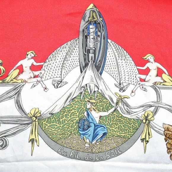 Authentic HERMES Carre 90 Scarf "Au FIL de la SOIE" Silk Red - Picture 9 of 12